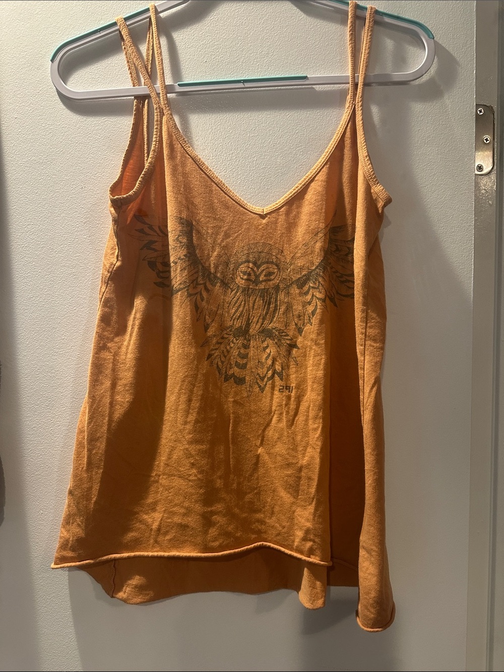 Women's Orange Graphic Owl V-Neck Tank Top